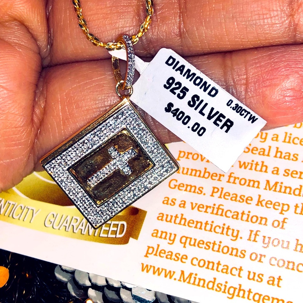 10k vermeil Cross Pendant charm 1/3ct natural real genuine diamonds NOT CZ GIFT